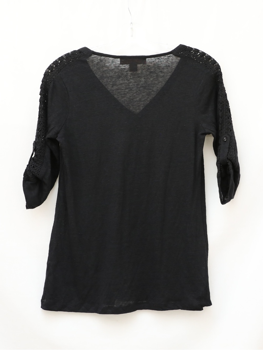 Twig & Perch 100% linen top XS stretch dark knit summer black V-neck coastal new - Picture 6 of 7